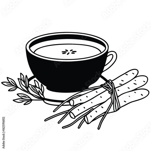 Korean Ssanghwa-cha in Black Clay Cup Adobe Illustrator Artwork