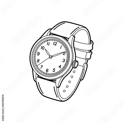 Timeless Elegance: A precise line art representation showcases a classic wristwatch, the embodiment of refined style and functional design.