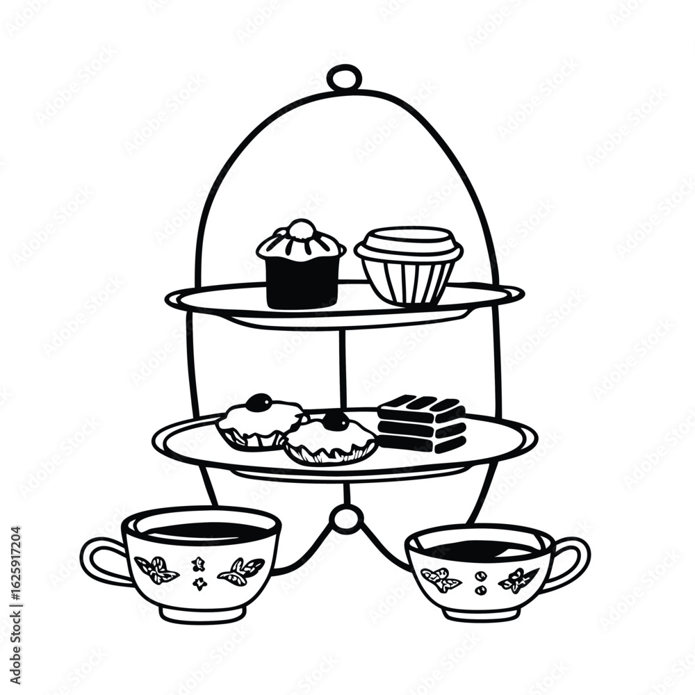 Obraz premium British Afternoon Tea with Scones and Fine China Adobe Illustrator Artwork