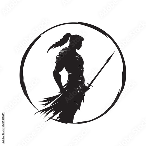 Cartoon style vector illustration featuring a gallant knight holding a spear in a battle-ready stance isolated on a white background.