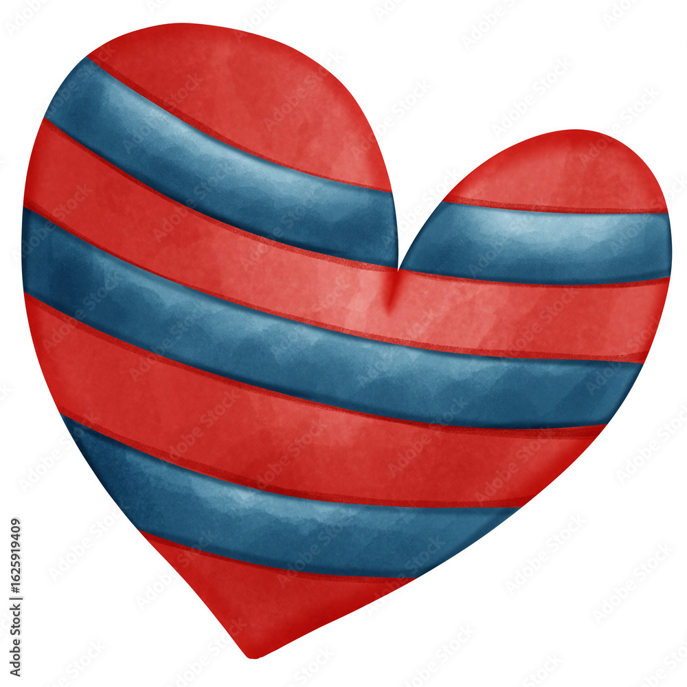 Obraz premium Red heart with horizontal bold blue stripes and a soft gradient finish