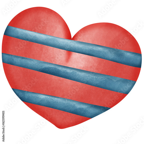 Red Heart with Diagonal Blue Stripes in Bold Design