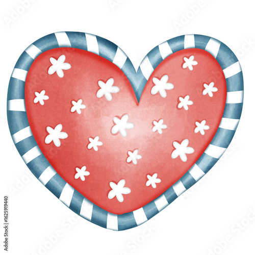 Red Heart with White Flowers and Candy Striped Border