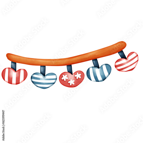 Red White Blue Hearts Hanging Garland