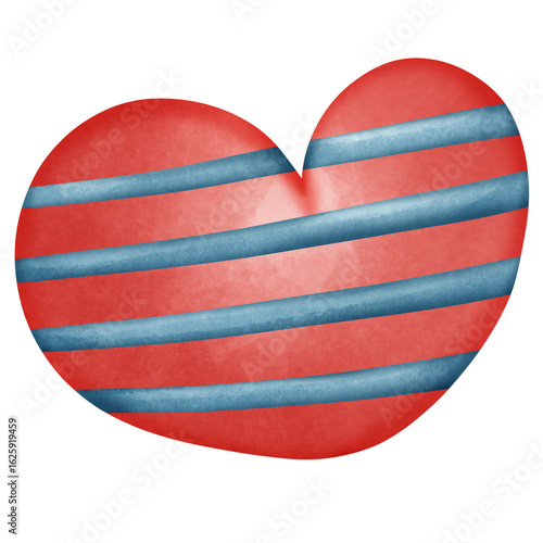 Rounded red heart with bold diagonal blue stripes