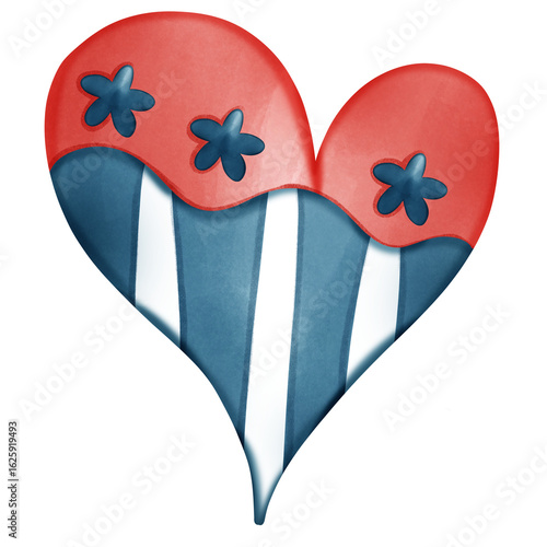 Stylized blue and red heart with wavy stripe design