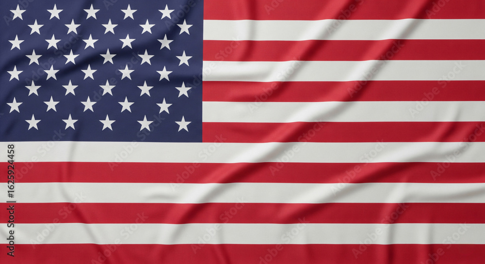 Fototapeta premium USA Flag with Realistic Fabric Texture and Slight Folds, Dark Tone and Subtle Dramatic Lighting, Full Flag Covering Entire Canvas - JPG