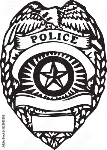 Vector art of police badge with star and eagle isolated on white background