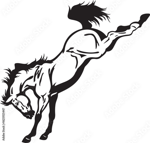 Vector art of bucking bronco isolated on white background is jumping with power and strength