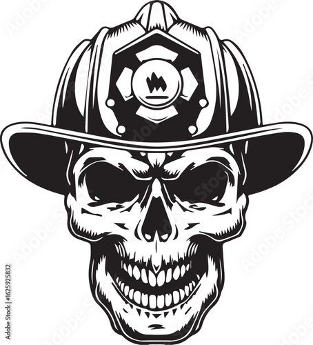 Vector art of skull of a firefighter with helmet isolated on white background