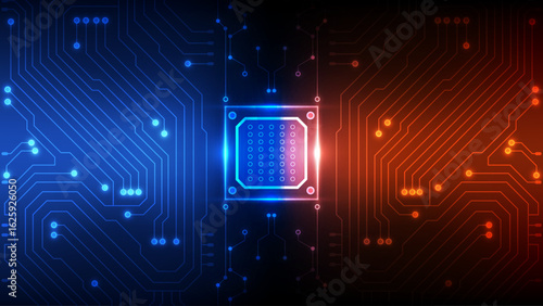 Dual-Tone Circuit Board with Glowing Processor