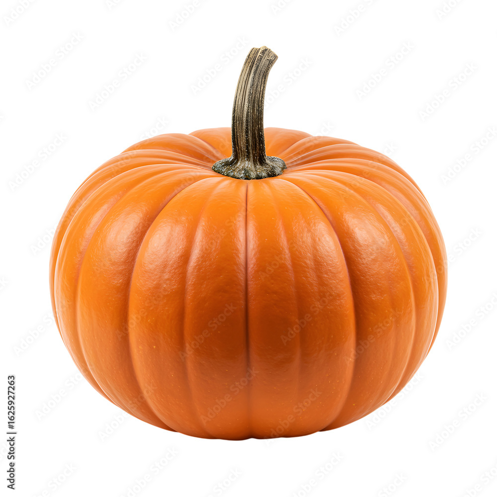 Fototapeta premium Vibrant Orange Pumpkin, Autumn Harvest, Isolated on White Background, Perfect for Fall Designs.