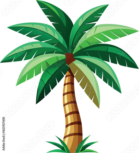 Vibrant green palm tree illustration with textured trunk