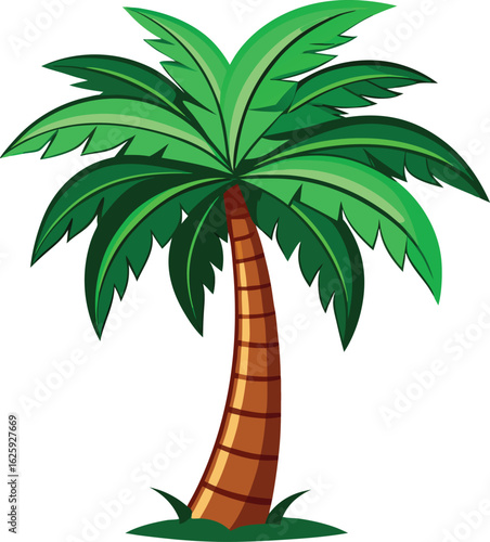 Vibrant green palm tree illustration with a textured trunk