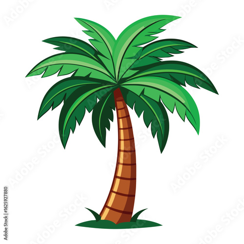 Vibrant green palm tree illustration on a white background