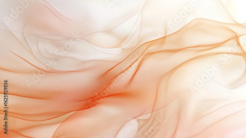 Abstract flow of soft, flowing, translucent fabrics in muted orange and white