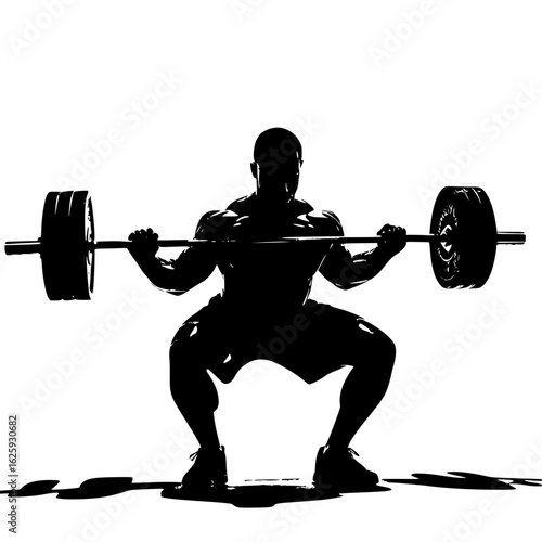  Vector silhouette of a weightlifter in deep squat position holding barbell over shoulders