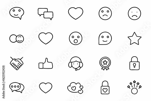 A clean single-line art set representing emotional and social messaging — ideal for dating apps, online therapy platforms, and communities.