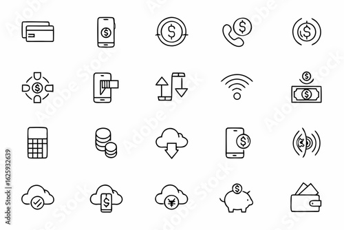 A modern single-line illustration pack showing real-time digital payments — perfect for e-wallets, online stores, and automated payment services.