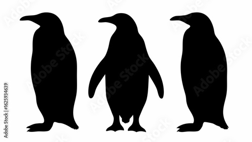 Silhouette depiction showcasing three penguins standing side by side against a white background design art