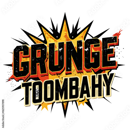 Bold grunge toombahy text design with comic book explosion effect