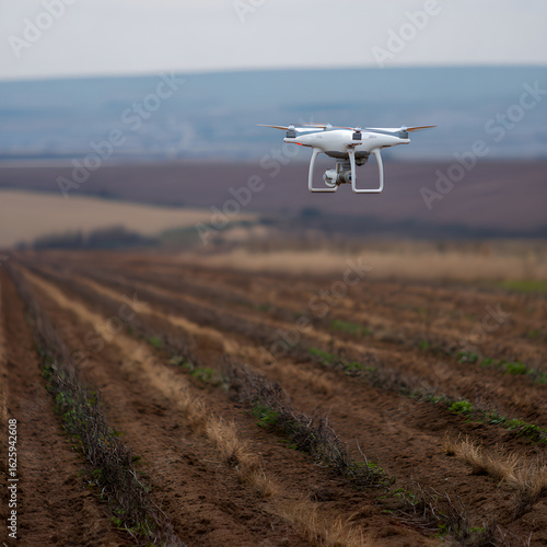 Drone flying over agricultural field capturing images for analysis