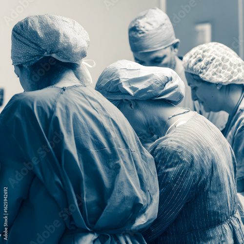 Surgeons performing a complex operation in operating room