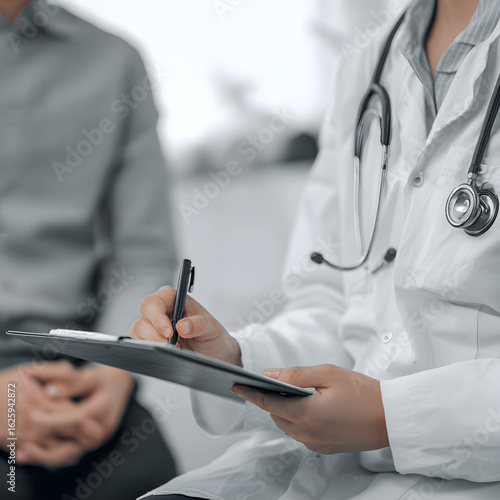 Doctor taking notes during medical consultation with patient