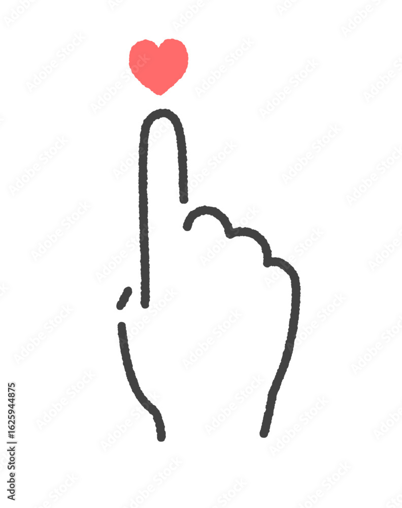 Obraz premium 赤いハートにタッチするシンプルな人の手の手書きのイラスト - LIKE･いいねやSNSのイメージ素材