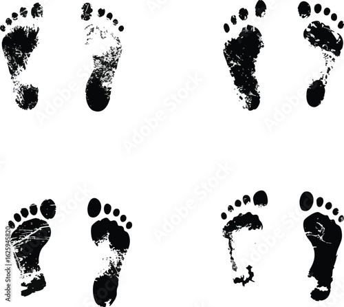 Vector silhouette set of Halloween Bloody Footprints isolated in White background, silhouette Set, Halloween theme, Vector illustration