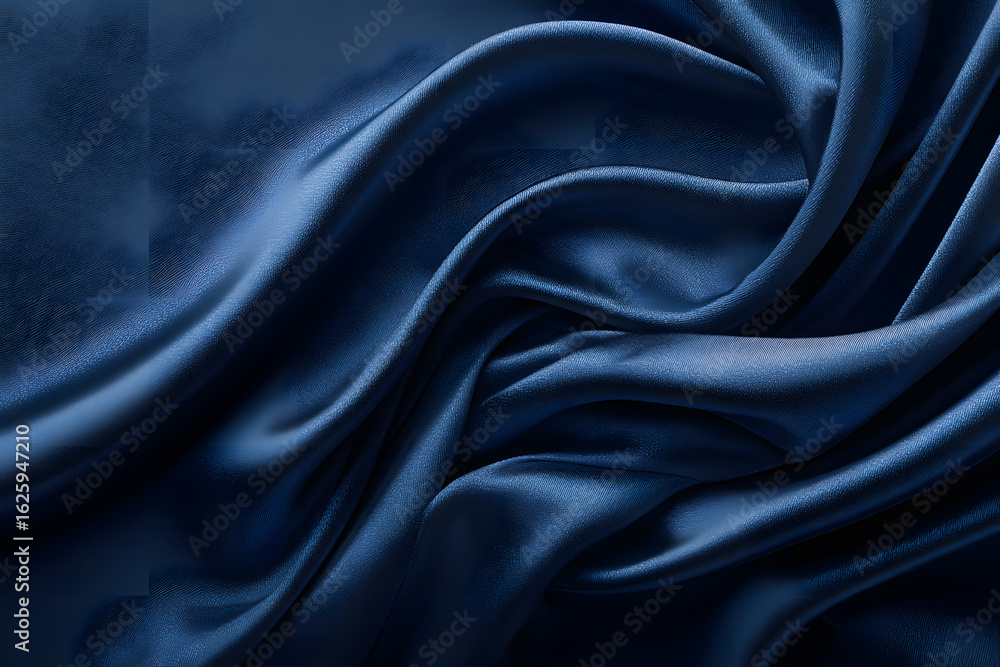 Fototapeta premium Abstract dark blue background. Silk satin. Navy blue color. Elegant background with space for design. Soft wavy folds.