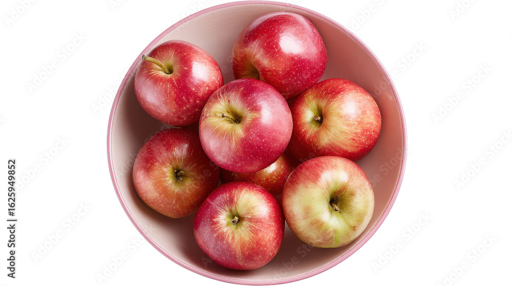 Apples in a pastel bowl top view on bright isolated on a Transparent background, PNG file. Apples in a pastel bowl top view on bright isolated on a Transparent background, PNG file.