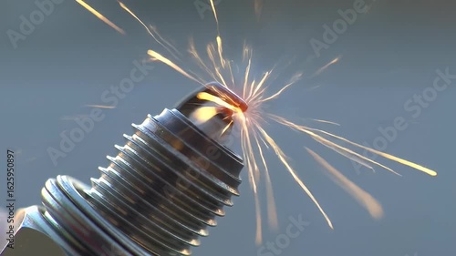 Wallpaper Mural Silver spark plug emits golden sparks against a soft gray backdrop, close up view Torontodigital.ca