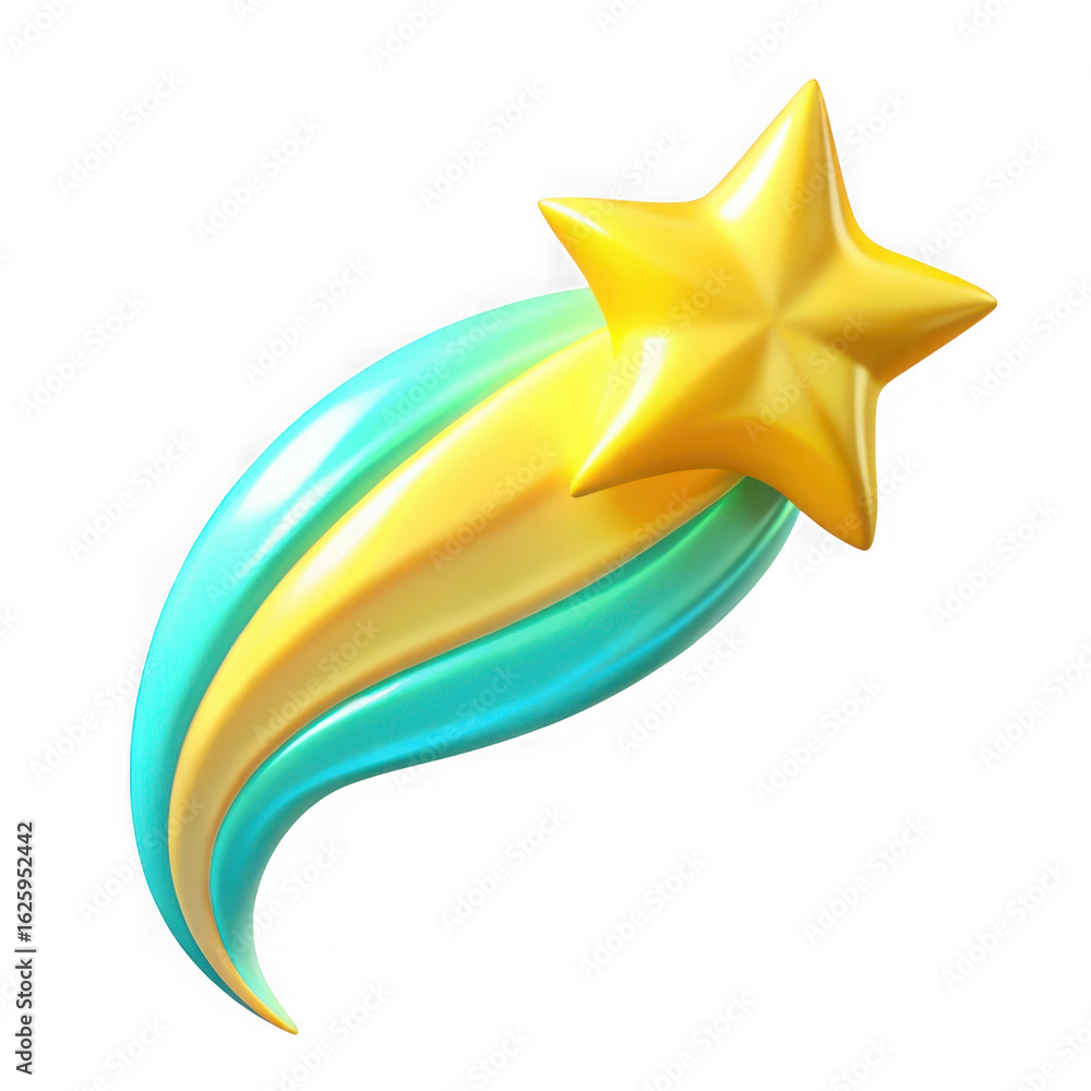 Obraz premium Golden star with teal and yellow streaks isolated on transparent background