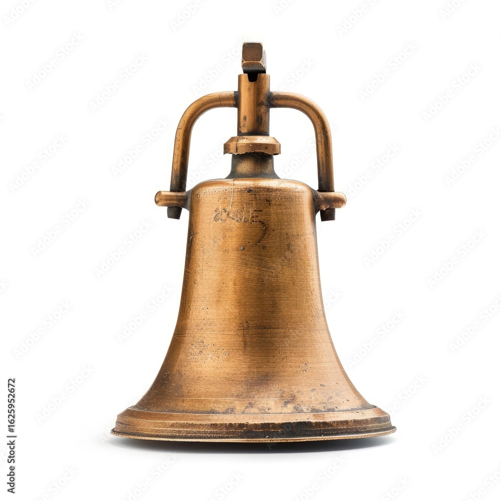 Fototapeta premium Antique brass bell, metal, aged, isolated