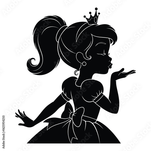 Charming princess blowing a kiss in a detailed silhouette style