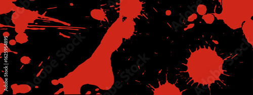 Grunge blood splash pattern. Red splashes, smudges, and spray stains for thriller or mystery themes.