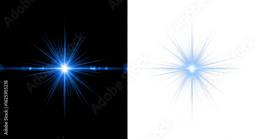 Wallpaper Mural Bright blue starburst light effect with prominent lens flares and horizontal light rays on both contrasting black and white backgrounds for versatile design Torontodigital.ca