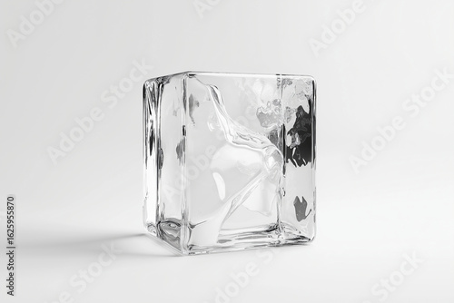 Minimalist Transparent Ice Cube on White Background