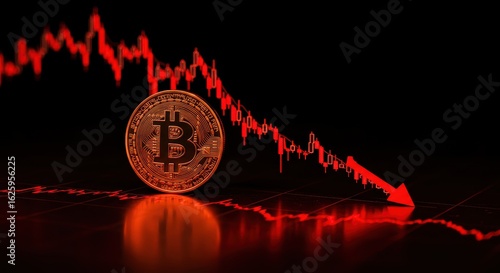 Digital currency decline, illustrative financial graph representing bitcoin value drop