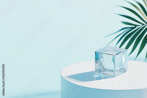 Transparent Ice Cube on Minimalist White Background