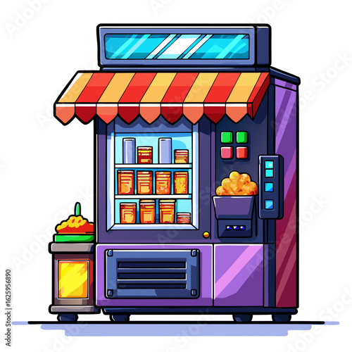 Cartoon vending machine with snacks and drinks isolated on white background