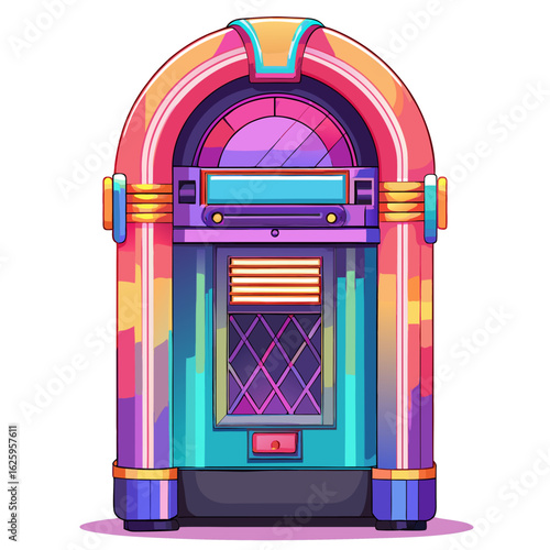 Retro jukebox with colorful design isolated on white background