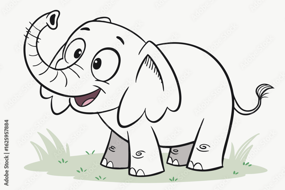 Obraz premium Playful cartoon elephant, vector art, simplified style, soft colors, friendly and happy expression