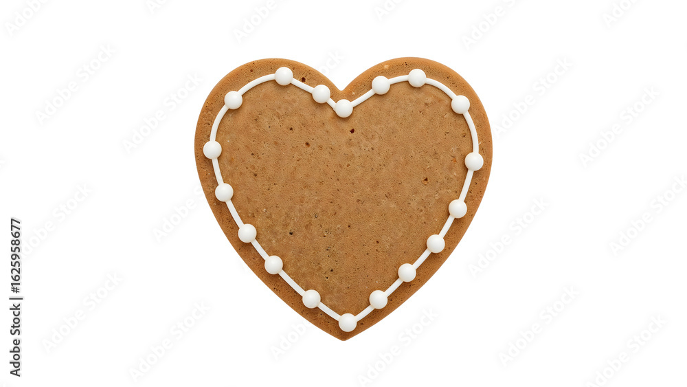 Obraz premium Heartshaped gingerbread cookie with white icing dots isolated on the transparent background for valentines day and holiday celebrations