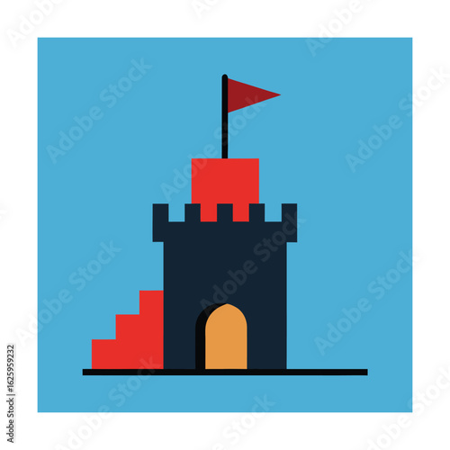 Castle tower with fluttering flag for fantasy landmark scene vector art illustration