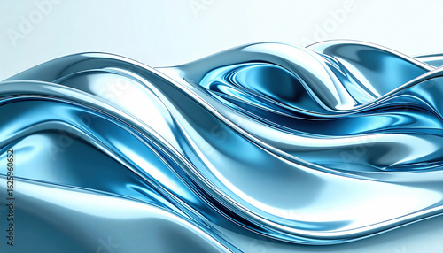 Futuristic 3D liquid chrome texture with metallic flow in cold blue tones. Abstract, glossy surface perfect for modern tech, design backgrounds, and digital art projects.