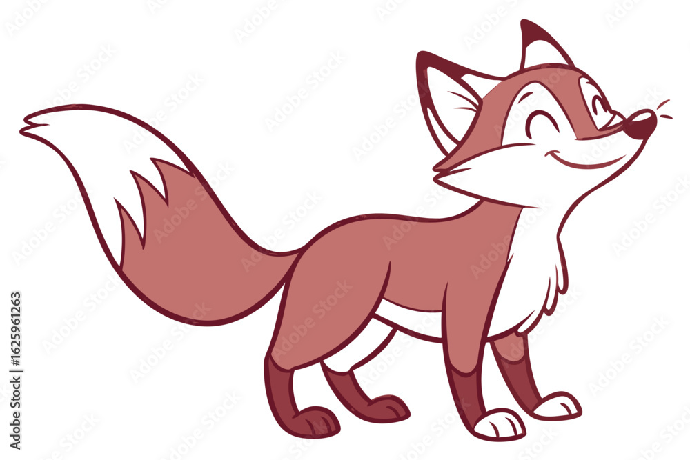 Obraz premium Simple vector fox cartoon, clean outlines, flat design, friendly expression, standing pose