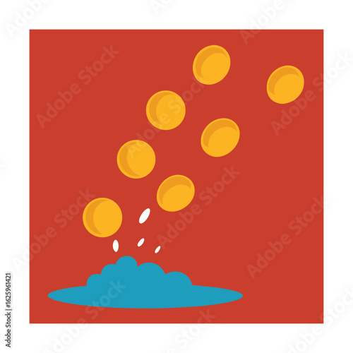 Falling coins turning into dust for recession symbolism vector art illustration