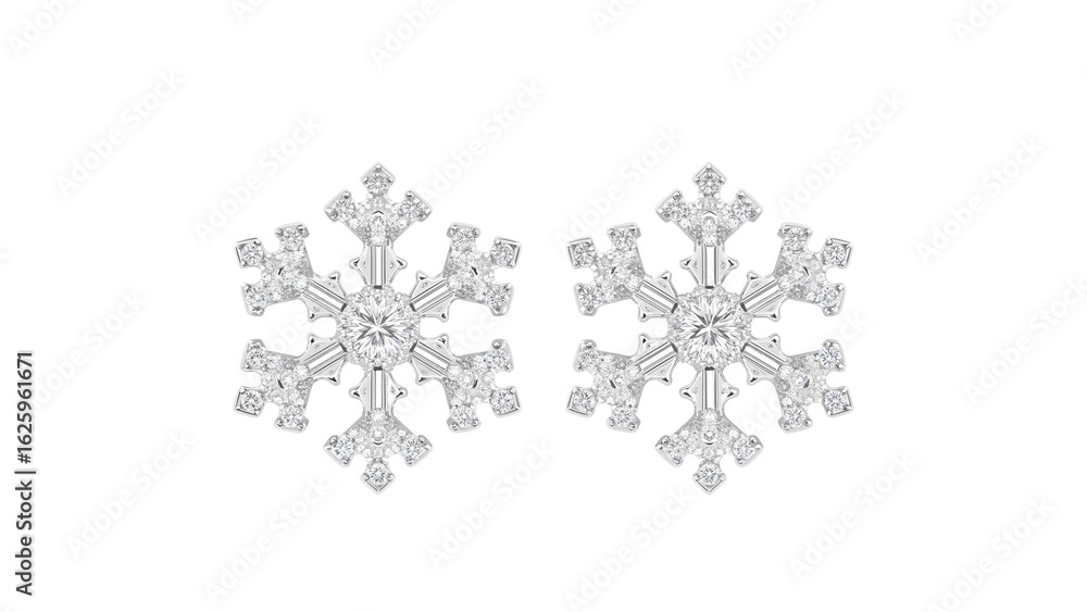 Elegant diamond snowflake earrings pair on the transparent background, luxury winter jewelry design, sparkling crystal accessory, holiday fashion trend Elegant diamond snowflake earrings pair on the transparent background, luxury winter jewelry design, sparkling crystal accessory, holiday fashion trend